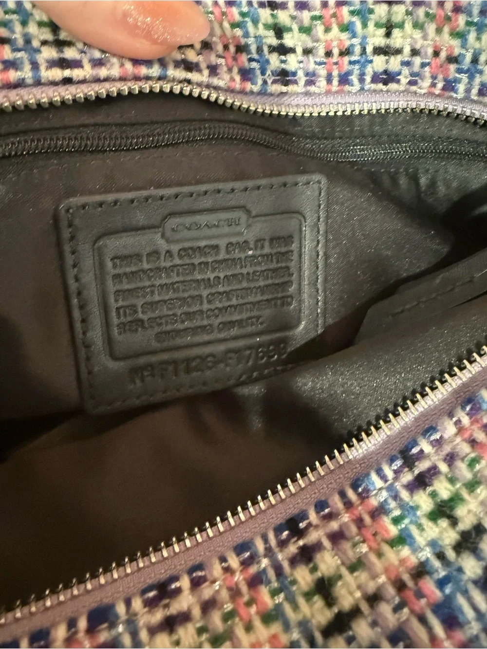Coach Multicolor Tweed Shoulder Bag with Black Patent Trim